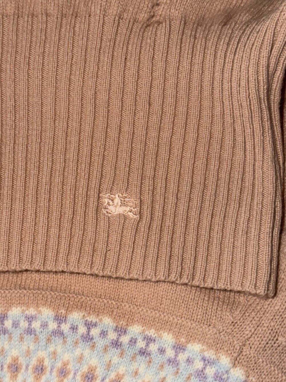 Burberry Fair Isle Lambswool Pastel Peach knit Pullover Sweater Corset Waist 44 - Picture 4 of 9